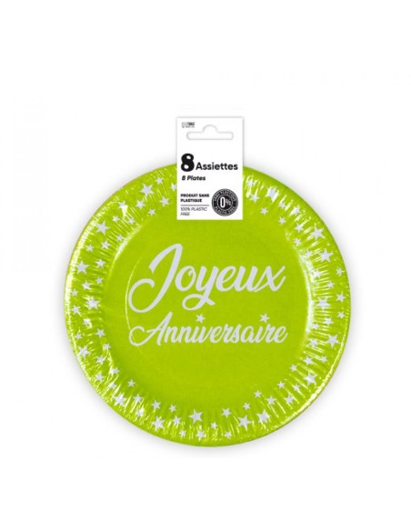 8 assiettes couleur joyeux anniversaire