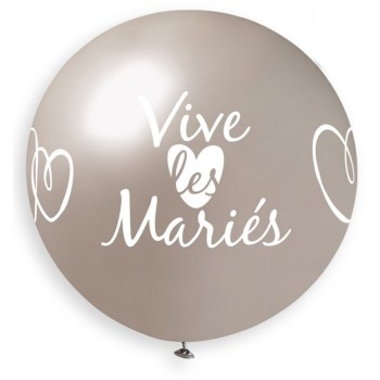 Ballon géant vive les mariés argent