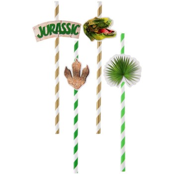 8 pailles dinosaure
