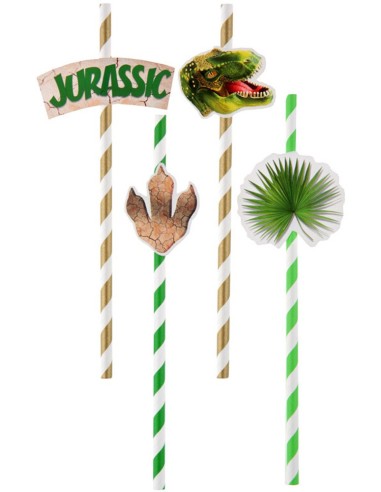 8 pailles dinosaure