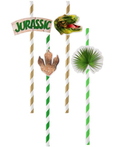 8 pailles dinosaure