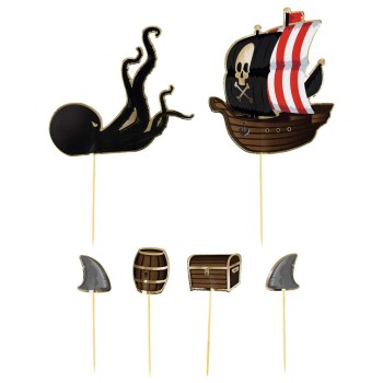 5 décorations pirate sur pics pour gateaux