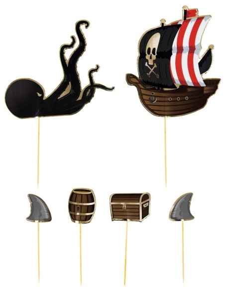 5 décorations pirate sur pics pour gateaux