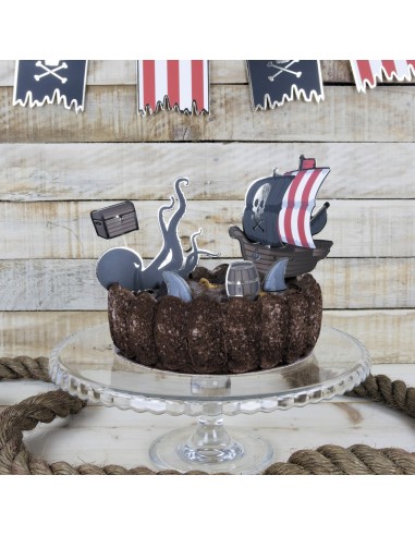 5 décorations pirate sur pics pour gateaux