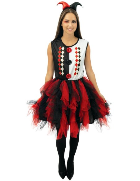 Déguisement arlequine avec froufrou noir & rouge