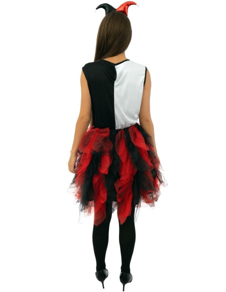 Déguisement arlequine avec froufrou noir & rouge