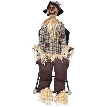 Epouvantail sur chaise à bascule déco animée et sonore pour Halloween