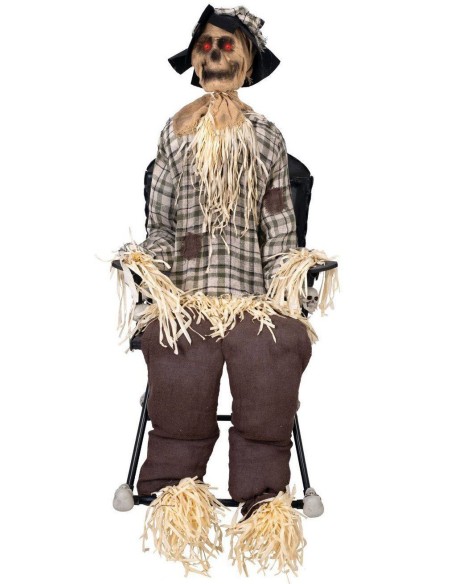 Epouvantail sur chaise à bascule déco animée et sonore pour Halloween