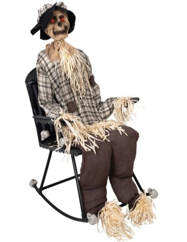 Epouvantail sur chaise à bascule déco animée et sonore pour Halloween