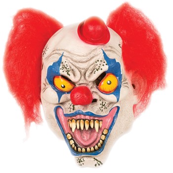 Masque clown horreur avec cheveux rouges et mini chapeau