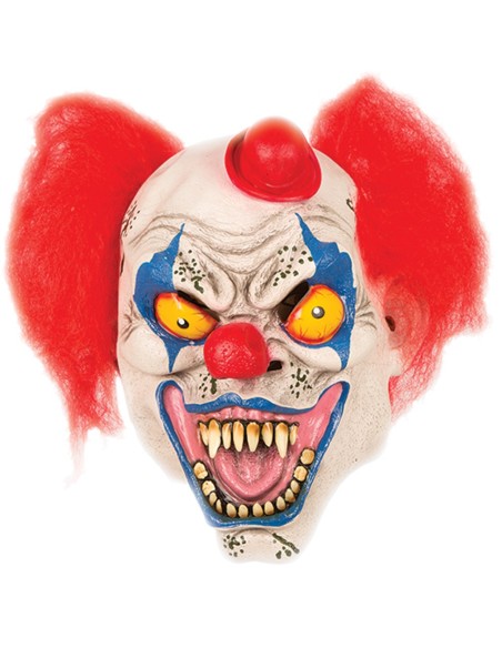 Masque clown horreur avec cheveux rouges et mini chapeau