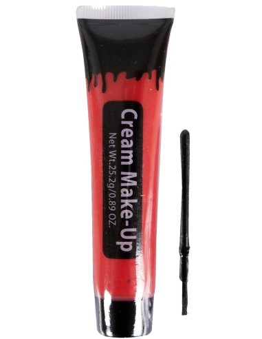 Crème rouge pour maquillage avec pinceau