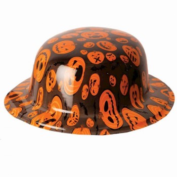 Chapeau melon noir avec motifs citrouilles