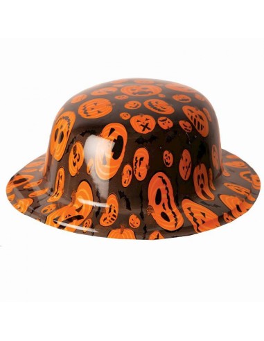 Chapeau melon noir avec motifs citrouilles