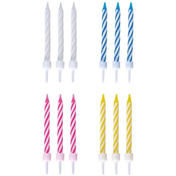 Lot de 12 bougies couleurs assorties pour gâteau d'anniversaire