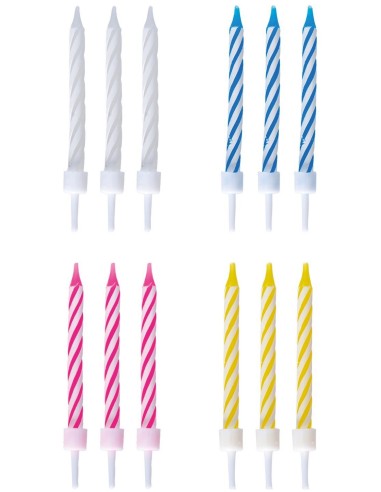 Lot de 12 bougies couleurs assorties pour gâteau d'anniversaire