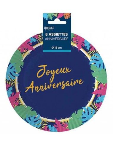 8 petites assiettes anniversaire tropical