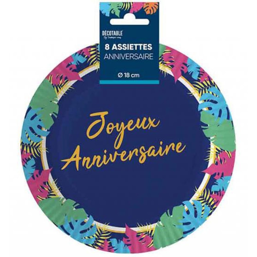 8 petites assiettes anniversaire tropical
