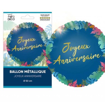 Ballon alu anniversaire tropical 50cm