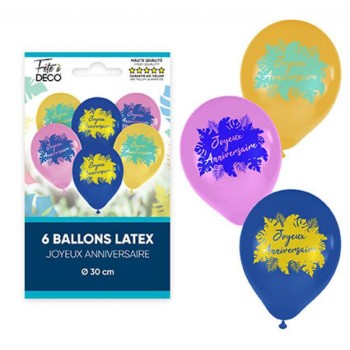 6 ballons joyeux anniversaire tropical