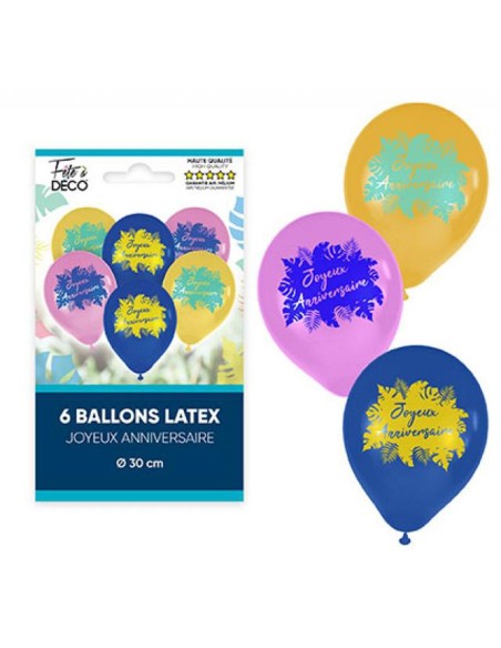 6 ballons joyeux anniversaire tropical
