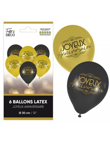 6 ballons joyeux anniversaire art déco