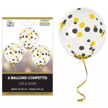6 ballons confettis or et noir art déco