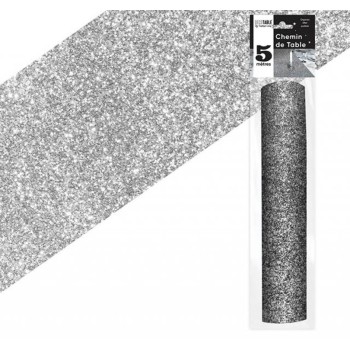 Chemin de table paillettes argent 5m