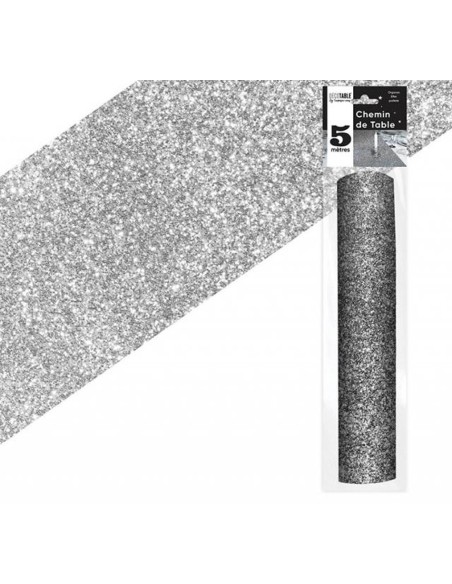 Chemin de table paillettes argent 5m