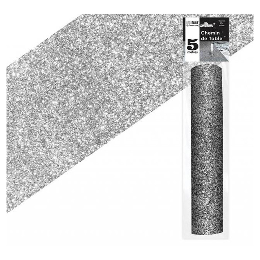 Chemin de table paillettes argent 5m