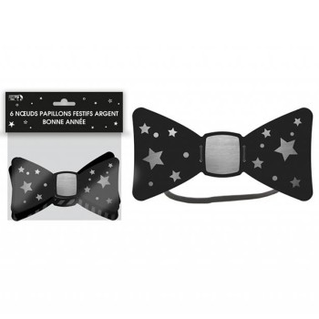 6 noeuds papillons Bonne Année argent