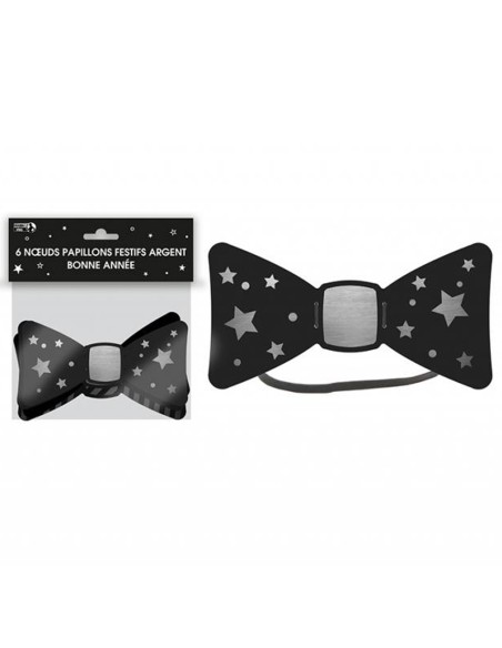 6 noeuds papillons Bonne Année argent