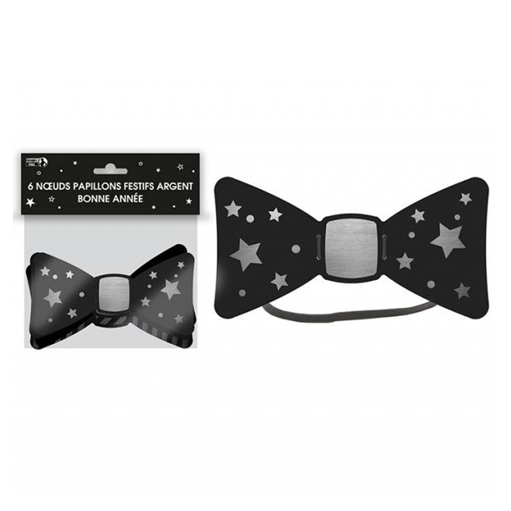 6 noeuds papillons Bonne Année argent