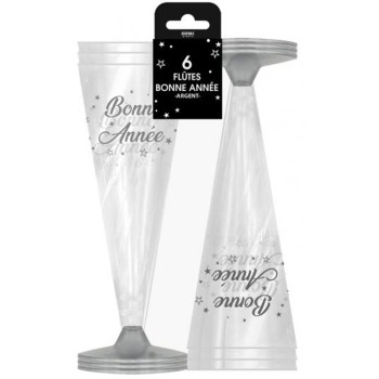 6 flutes à champagne Bonne Année argent