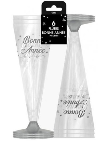 6 flutes à champagne Bonne Année argent
