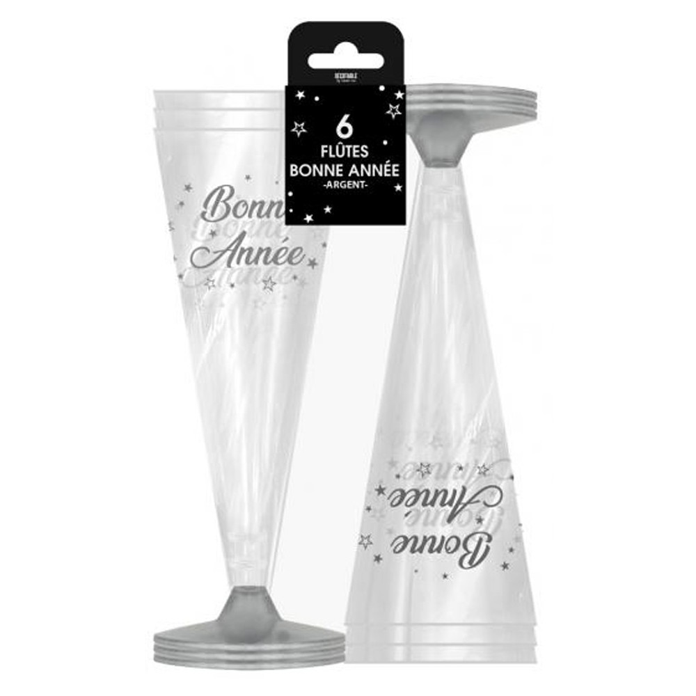 6 flutes à champagne Bonne Année argent
