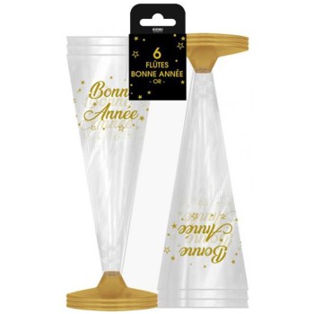 6 flutes à champagne Bonne Année or