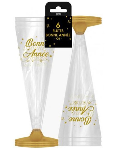 6 flutes à champagne Bonne Année or