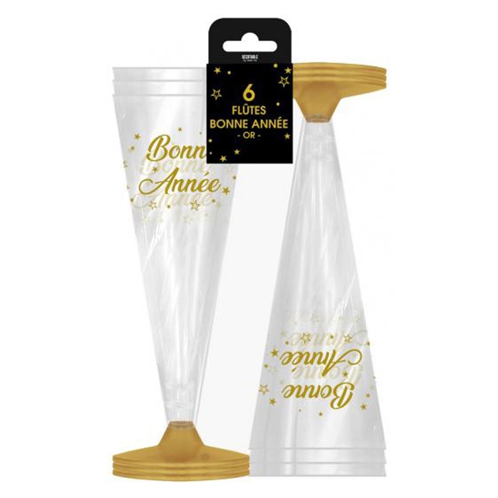6 flutes à champagne Bonne Année or