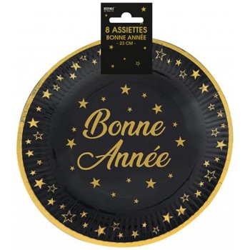 8 assiettes noires Bonne Année
