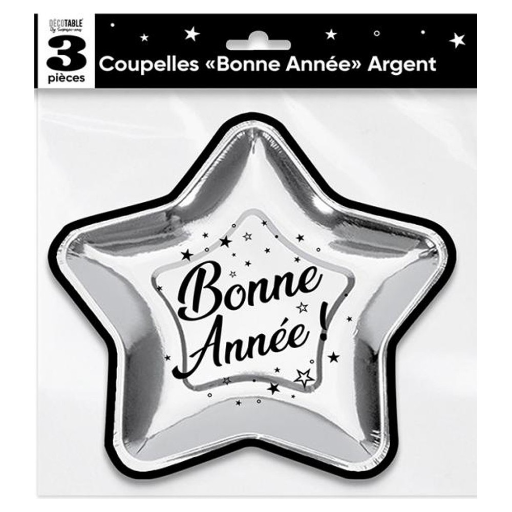 3 coupelles Bonne Année argent