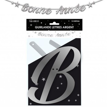Guirlande lettres Bonne année argent 4m