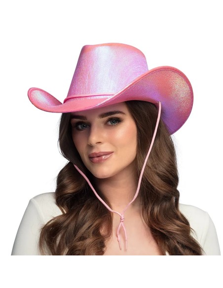 Chapeau cow-boy rose reflets perlés