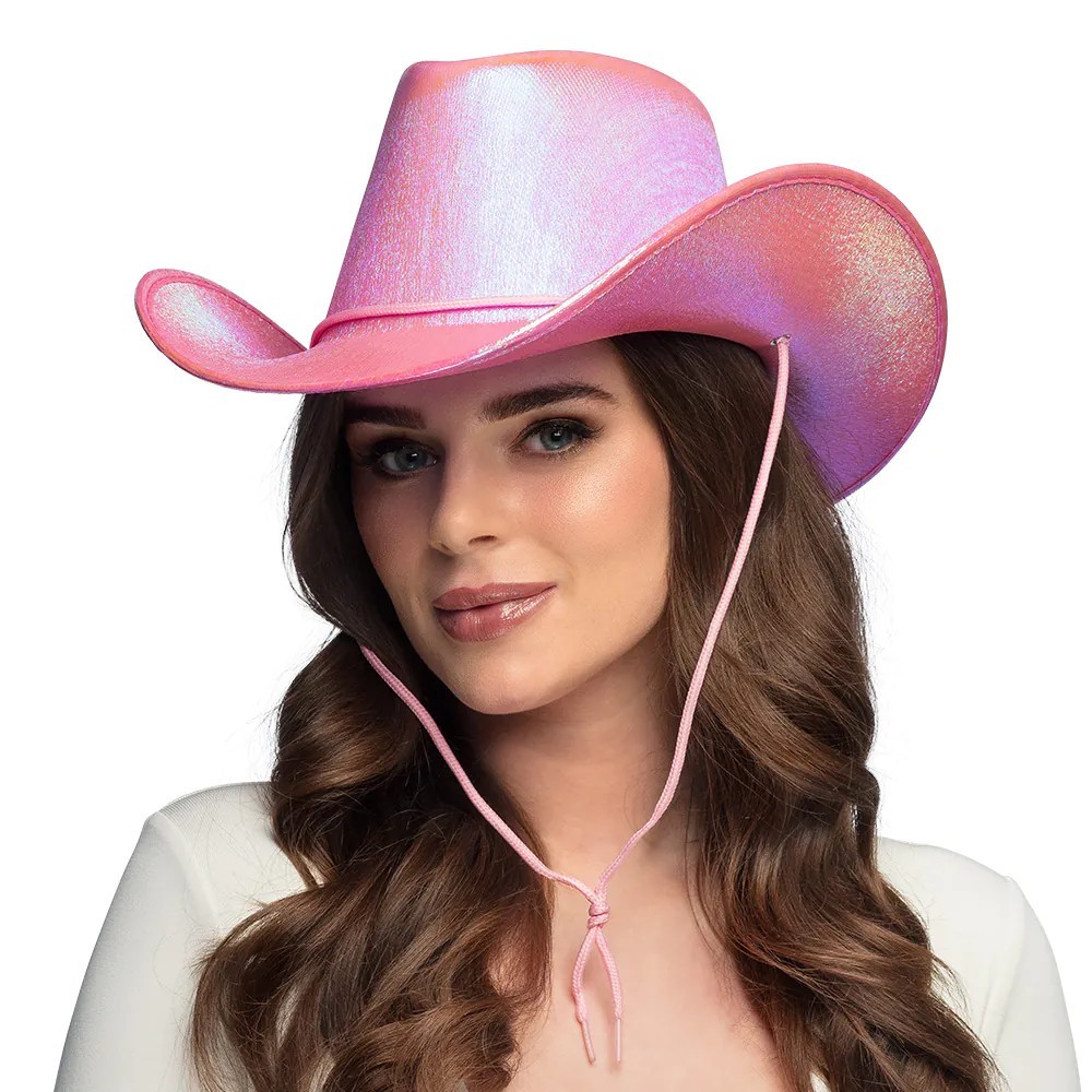Chapeau cow-boy rose reflets perlés