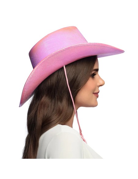 Chapeau cow-boy rose reflets perlés