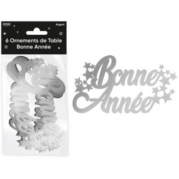 6 ornements de table Bonne Année argent