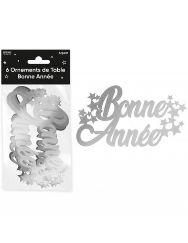 6 ornements de table Bonne Année argent