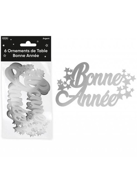 6 ornements de table Bonne Année argent