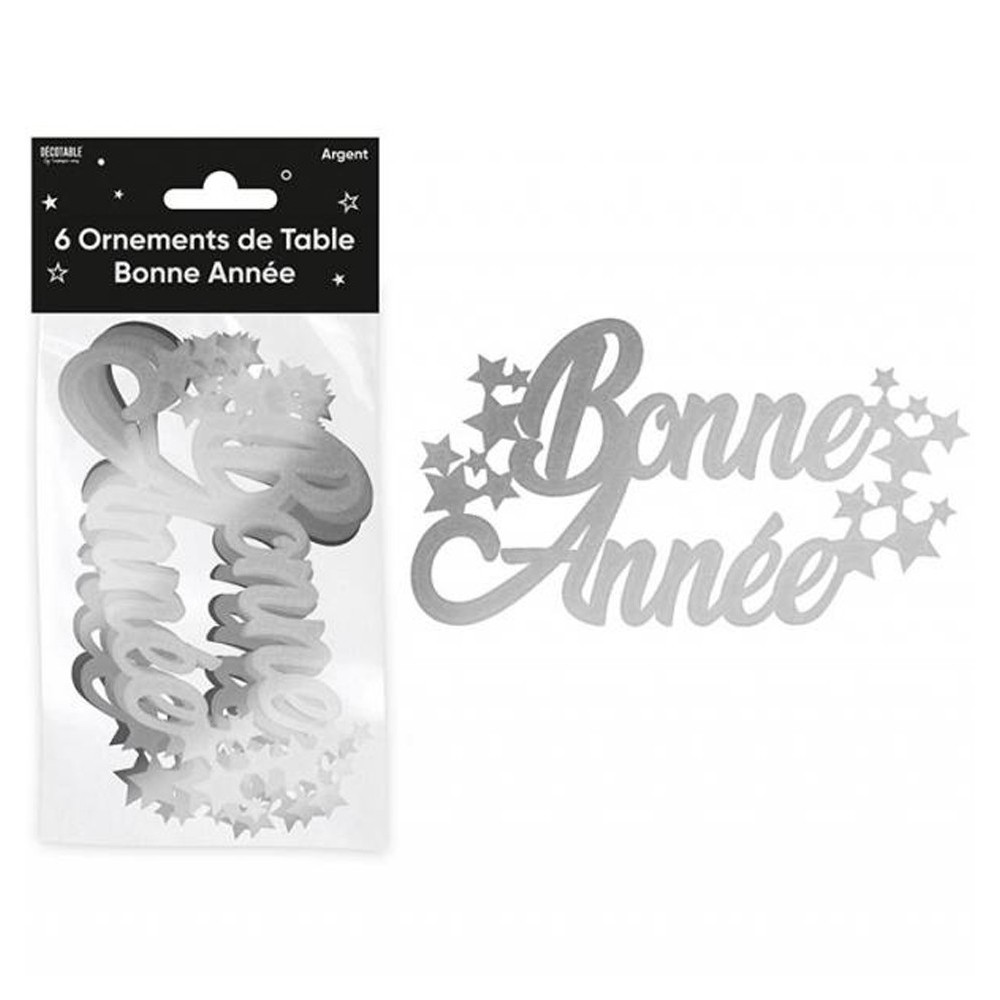 6 ornements de table Bonne Année argent