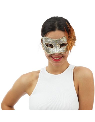 Loup fantaisie plumes or